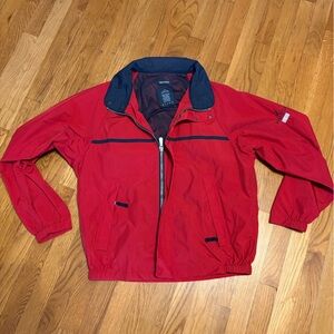 Vintage 90s Nautica Men's Jacket Sz Med Red  Navy Stripe Zip Up with Hood